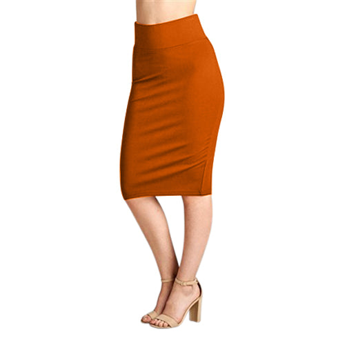 Ponte Knee-Length Pencil Skirt Rust