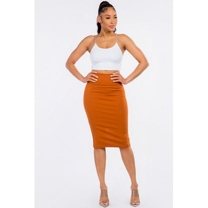 Ponte Knee-Length Pencil Skirt Rust