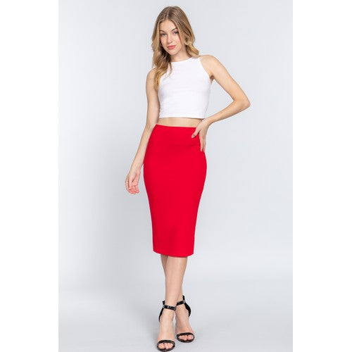 S13760 Ponte Pencil Skirt Red
