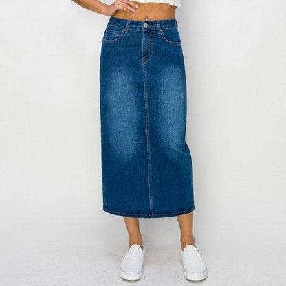 Wax Jean Basic Jean Maxi Skirt in Dark Denim