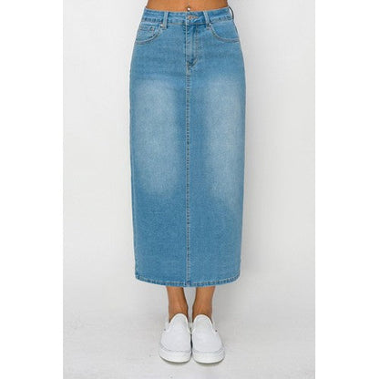 Wax Jean Basic Jean Maxi Skirt in Light Denim
