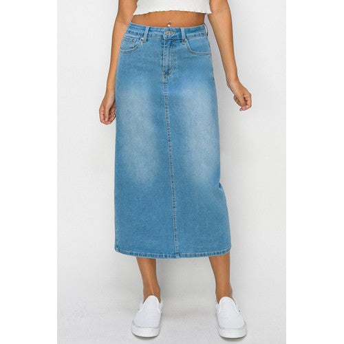 90345 Basic Jean Maxi Skirt Light Denim