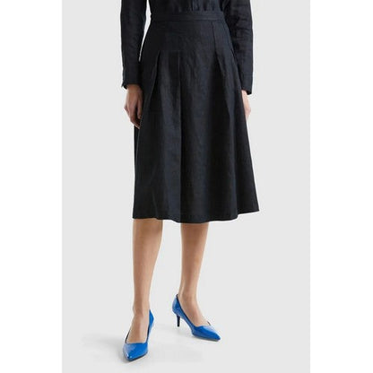 Benetton 100% Linen A-Line Skirt in Black
