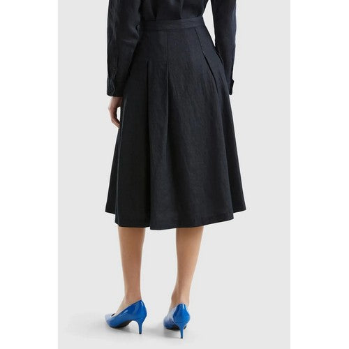 Benetton 100% Linen A-Line Skirt in Black