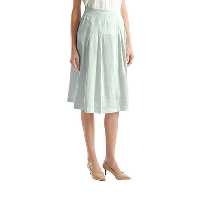 Benetton 100% Linen A-Line Skirt in Pale Olive