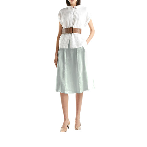 Benetton 100% Linen A-Line Skirt in Pale Olive