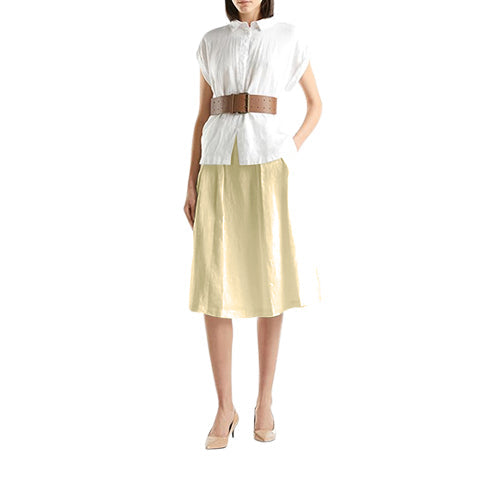 Benetton 100% Linen A-Line Skirt in Yellow
