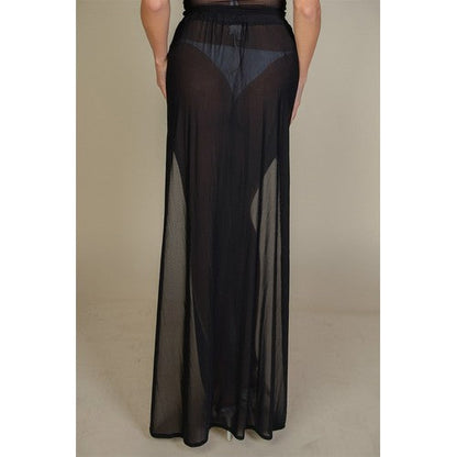 High Split Mesh Cover-Up Skirt in Black