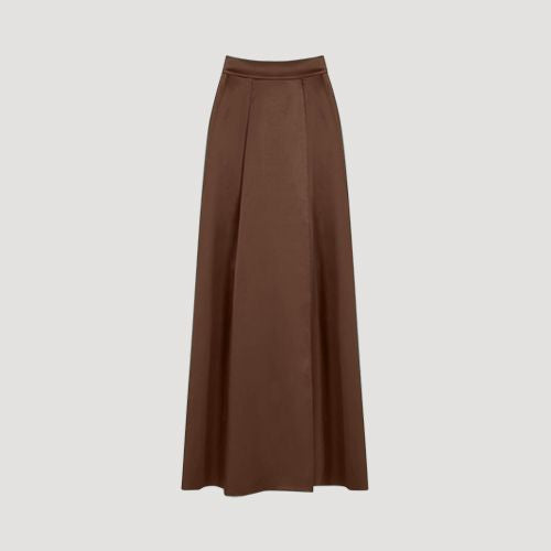 Satin A-Line Maxi Skirt in Brown