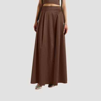 Satin A-Line Maxi Skirt in Brown