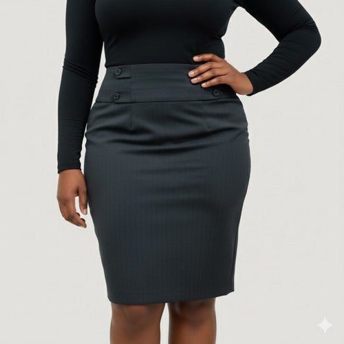 Kaz 4-Button Work Skirt in Black