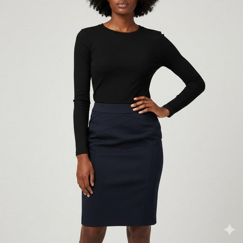 Kaz Angled Seam Pencil Skirt in Navy