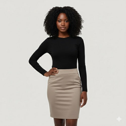 Zara Faux Pocket Tailored Pencil Skirt in Khaki