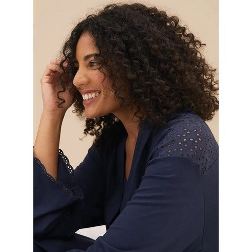 Marks & Spencer Pure Cotton Broderie Trim Wrap Gown in Navy