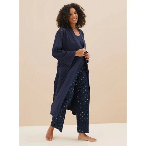 Marks & Spencer Pure Cotton Broderie Trim Wrap Gown in Navy