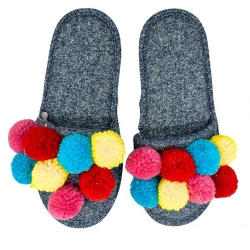 Fuzzy Ball Bedroom Slippers in Blue