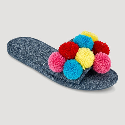 Fuzzy Ball Bedroom Slippers in Blue