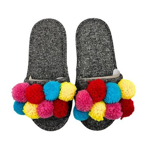 Fuzzy Ball Bedroom Slippers in Grey