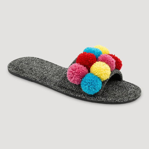 Fuzzy Ball Bedroom Slippers in Grey