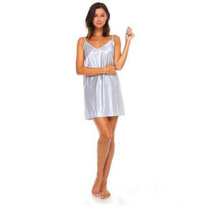 Stretch Satin Slip Night Dress in Silver