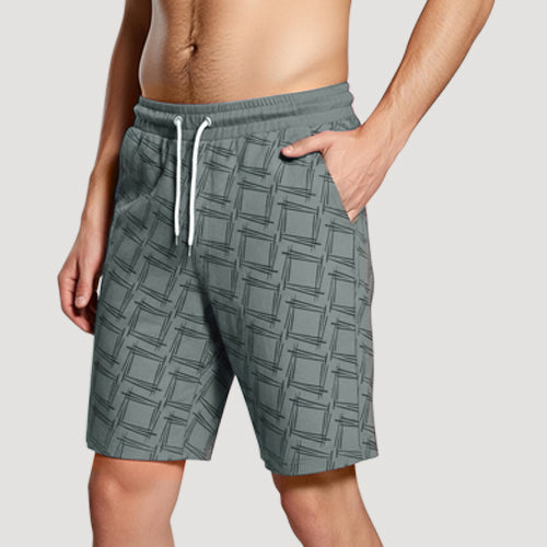H&M Divided Hatch Print Jogger Shorts in Olive
