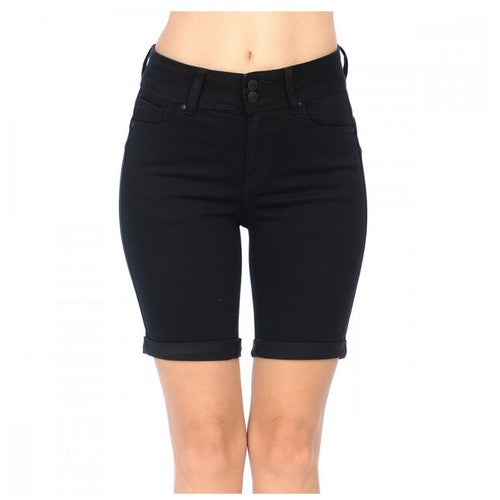 Wax Jean Push Up Bermuda Jean Shorts in Black