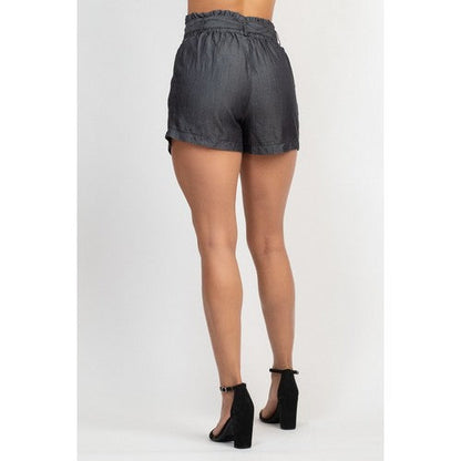 Denim Paper Bag High Waist Short in Black