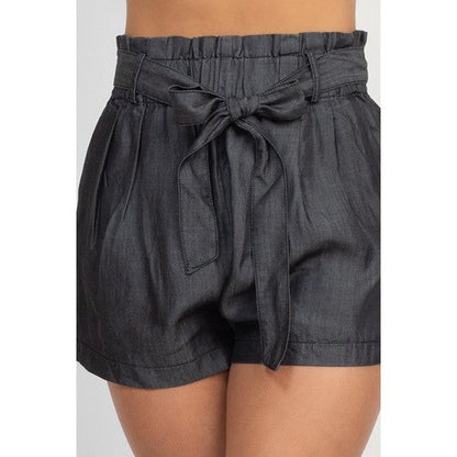 Denim Paper Bag High Waist Short in Black