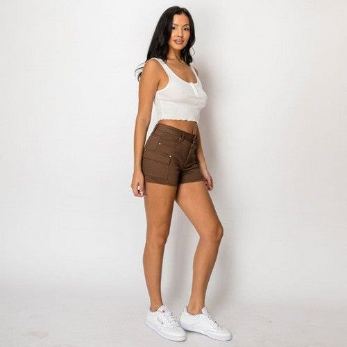 Wax Jean Cargo Pocket Jegging Shorts in Chestnut