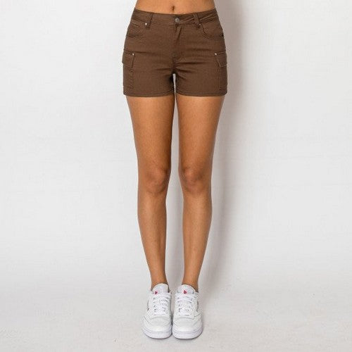 90348 Cargo Pocket Jegging Shorts in Chestnut