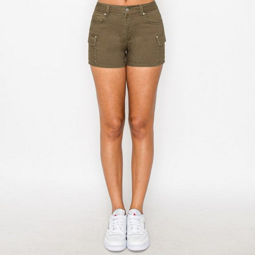 90348 Cargo Pocket Jegging Shorts in Military Green