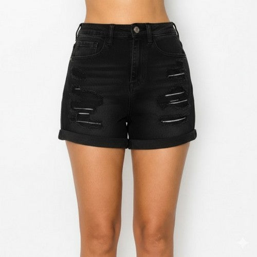 90264 Authentic RIP & Repair Cuffed Mom Shorts in Black