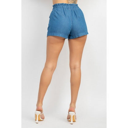 Paperbag Shorts in Medium Denim