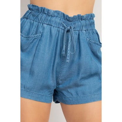 Paperbag Shorts in Medium Denim