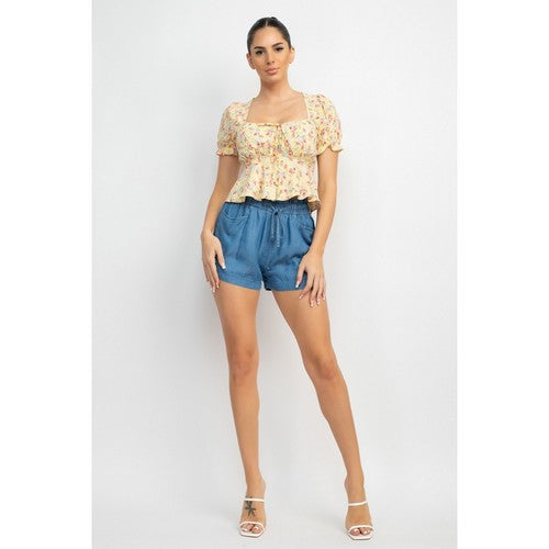 Paperbag Shorts in Medium Denim
