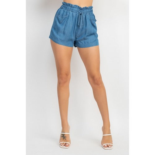ISP3306-L Paperbag Denim Shorts in Medium Denim