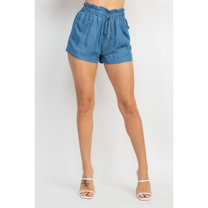 ISP3306-L Paperbag Denim Shorts in Medium Denim