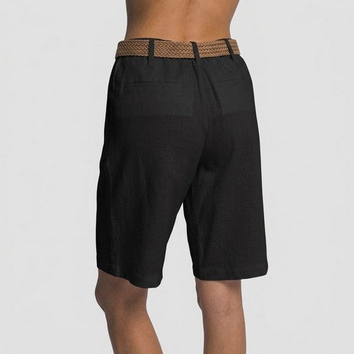 Linen Blend Bermuda Shorts in Black