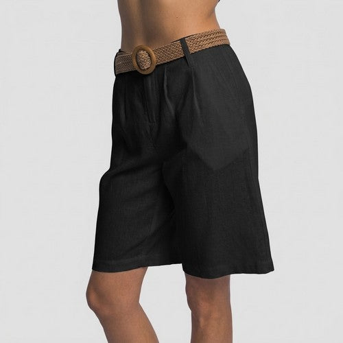 Linen Blend Bermuda Shorts in Black