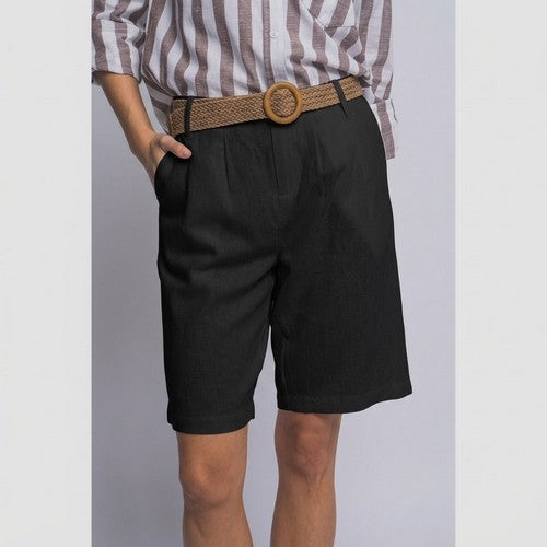 Linen Blend Bermuda Shorts in Black