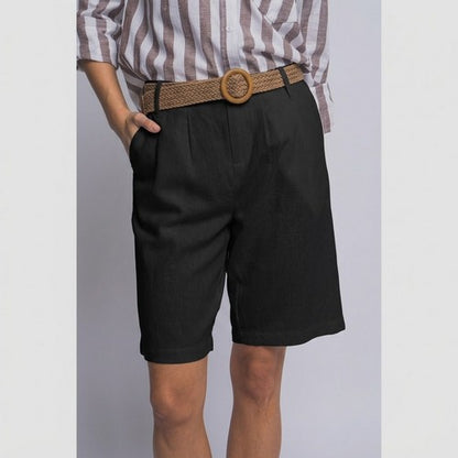 Linen Blend Bermuda Shorts in Black
