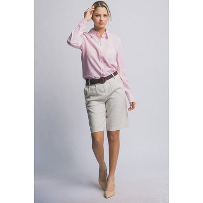 Linen Blend Bermuda Shorts in Natural