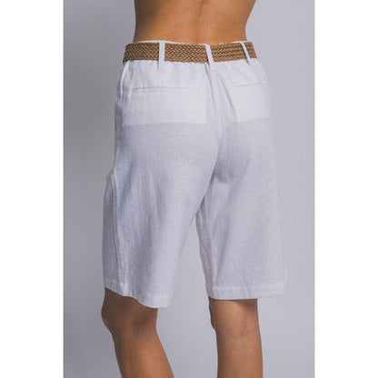 Linen Blend Bermuda Shorts in White