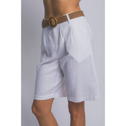 Linen Blend Bermuda Shorts in White