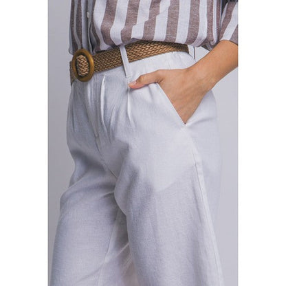 Linen Blend Bermuda Shorts in White