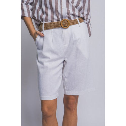 60109PN Linen Bermuda Shorts in White