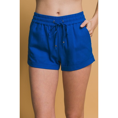 60333PN Mid Rise Linen Shorts in Cobalt