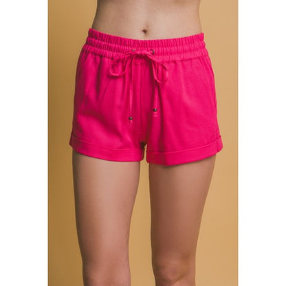 60333PN Mid Rise Linen Shorts in Fuchsia