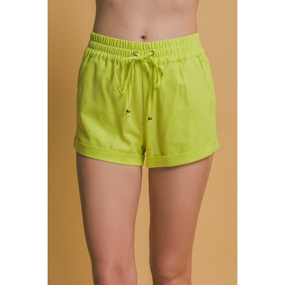 60333PN Mid Rise Linen Shorts in Lime