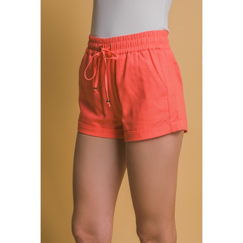 Linen Blend Shorts in Sunset Coral